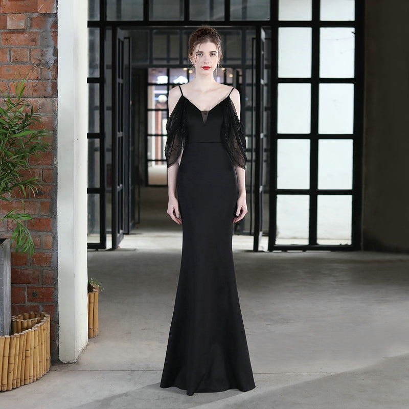 Elegant Beads Black Evening Dress - paloma-beauty-world