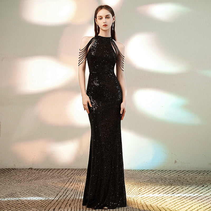 Shoulder Beaded Sequin Evening Dress - paloma-beauty-world