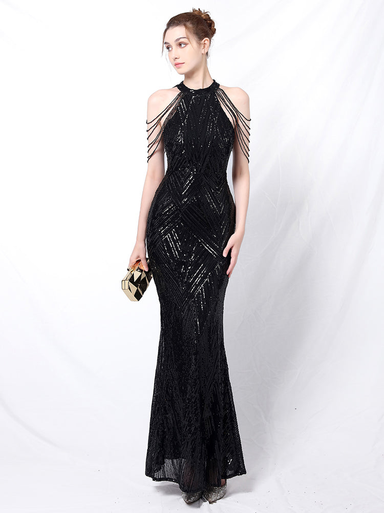 Elegant Off Shoulder Sequin Evening Dress - paloma-beauty-world