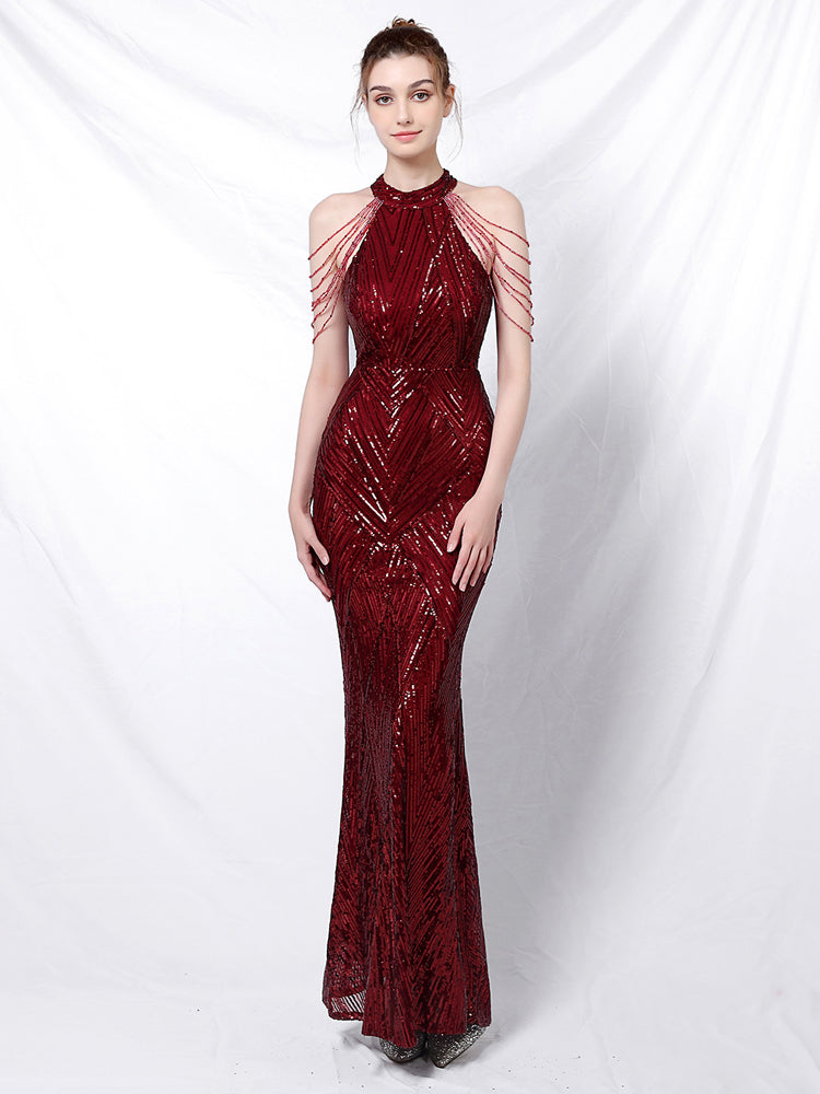 Elegant Off Shoulder Sequin Evening Dress - paloma-beauty-world