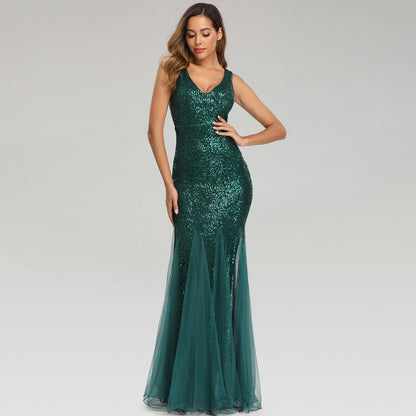 Green  Sleeveless Mermaid Evening Dress - paloma-beauty-world