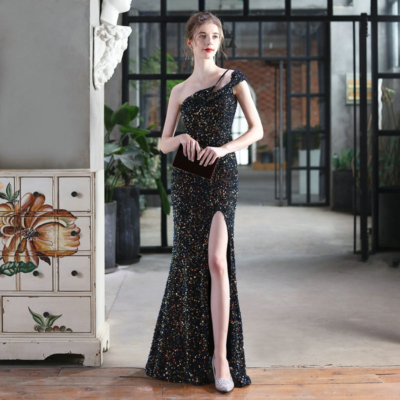 Sexy Slit Sequin Evening Dress - paloma-beauty-world