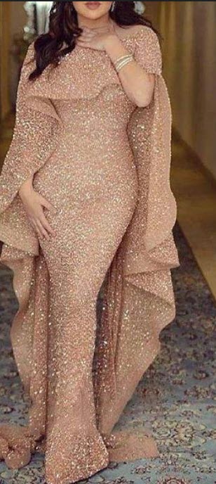 Plus Size Boat Neck Sequin Long Mermaid Evening Party Dress For Woman