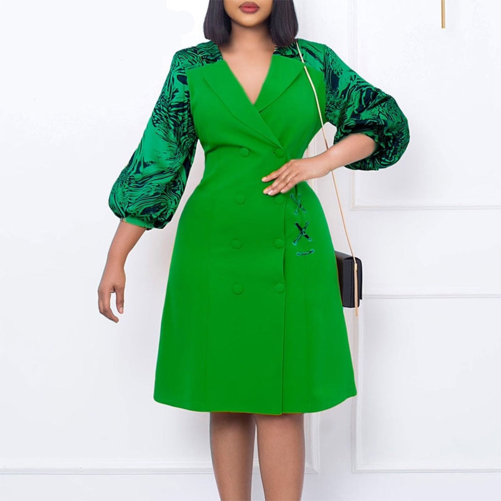 Double Breasted Blazer Dress Green / S
