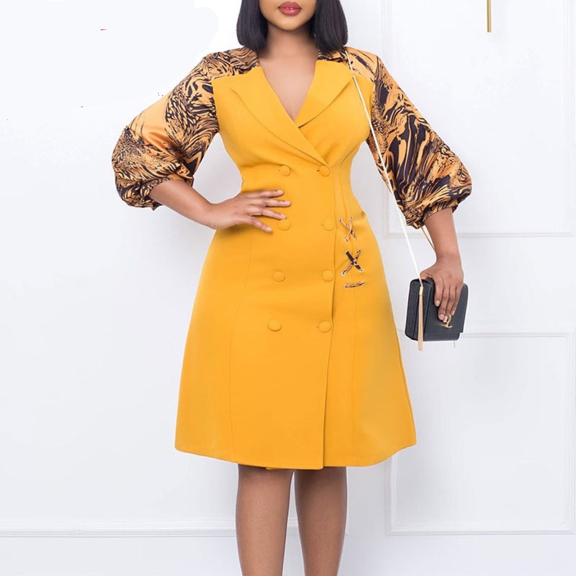 Double Breasted Blazer Dress Yellow / S
