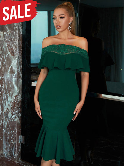 Elegant Mermaid Green Lace Dress