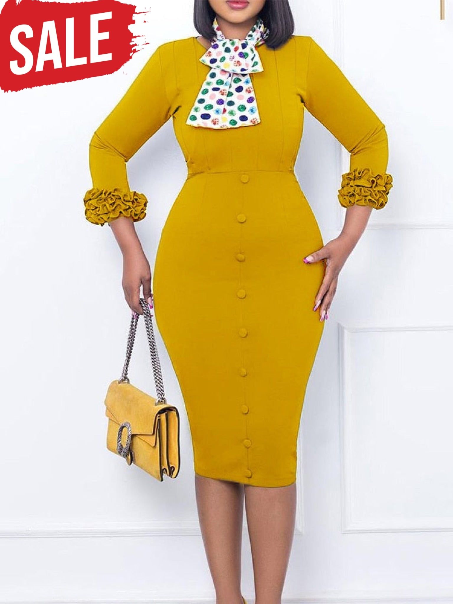 Elegant Midi Dress Yellow / S