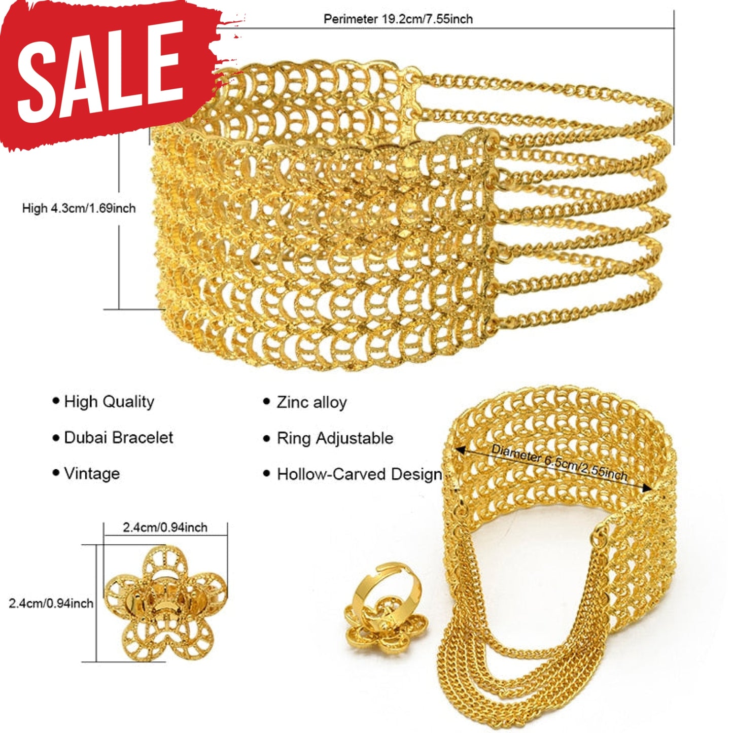 Gold Chain Bracelet With Ring