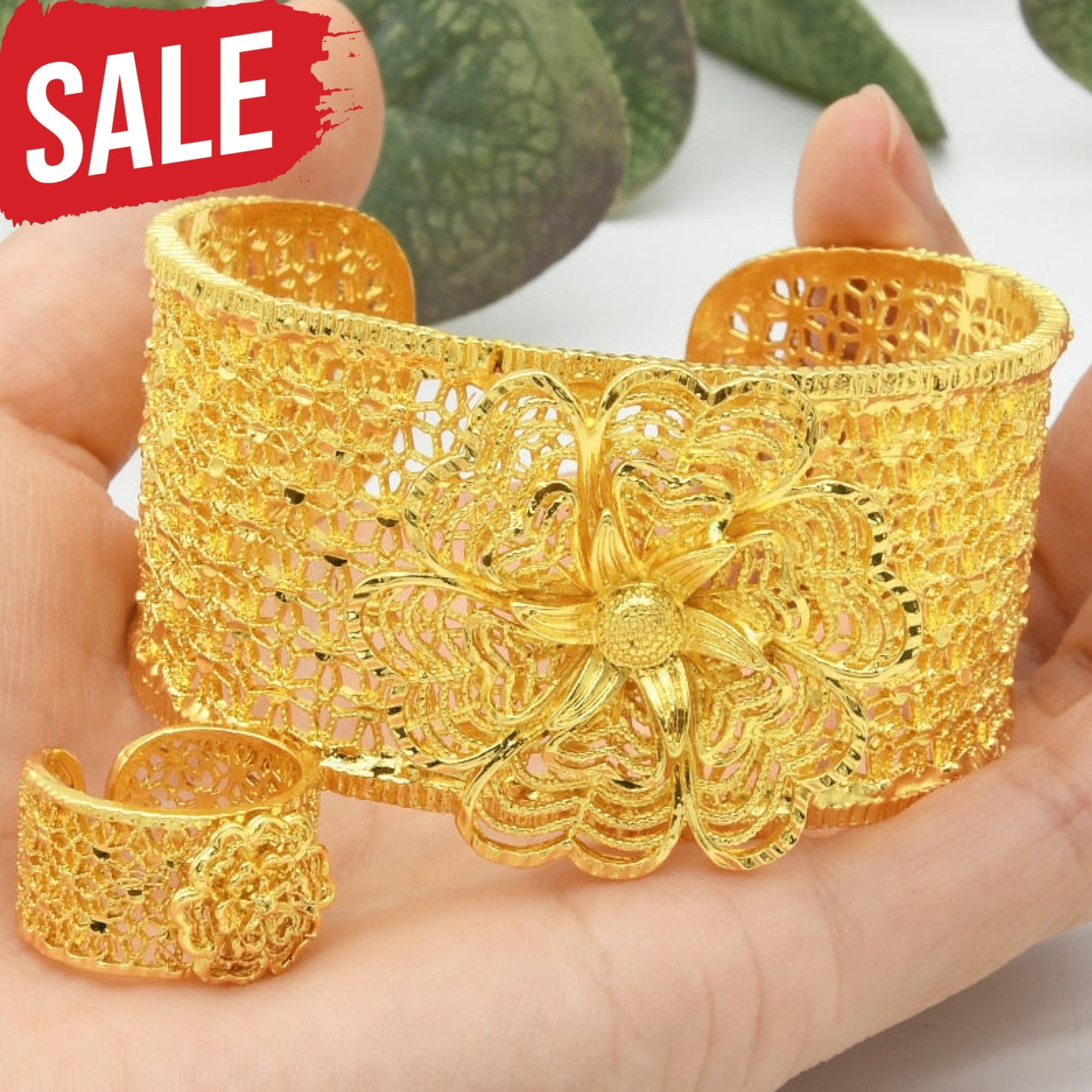 Gold Chain Bracelet With Ring B-230-Bracelet Rings