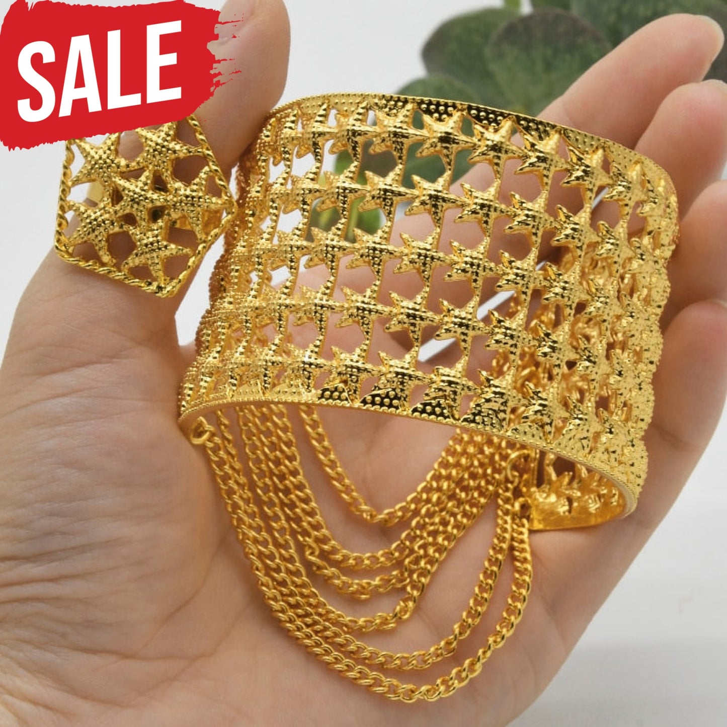 Gold Chain Bracelet With Ring B-306-Bracelet Rings