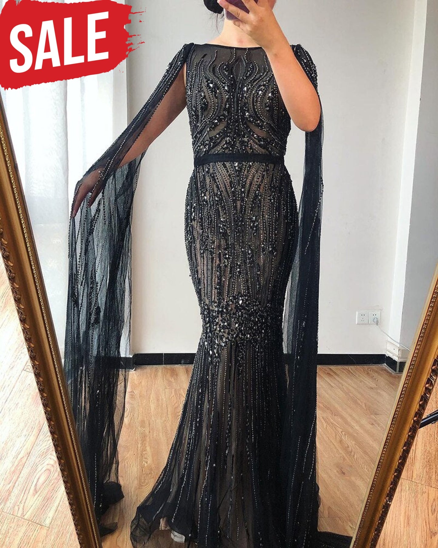 Luxury Long Sleeves Evening Gown Black / 2