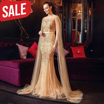 Luxury Long Sleeves Evening Gown Gold / 2