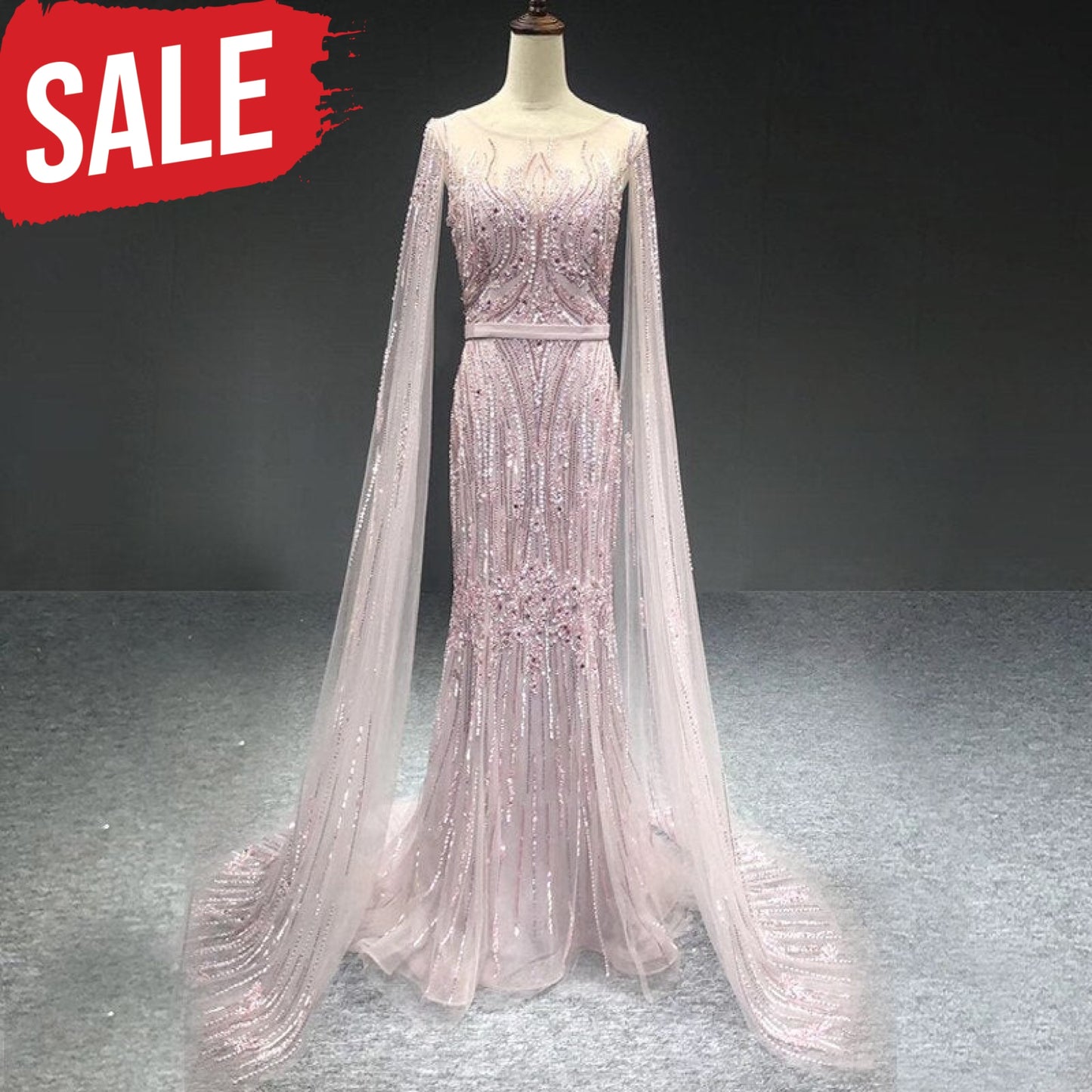 Luxury Long Sleeves Evening Gown Pink / 2