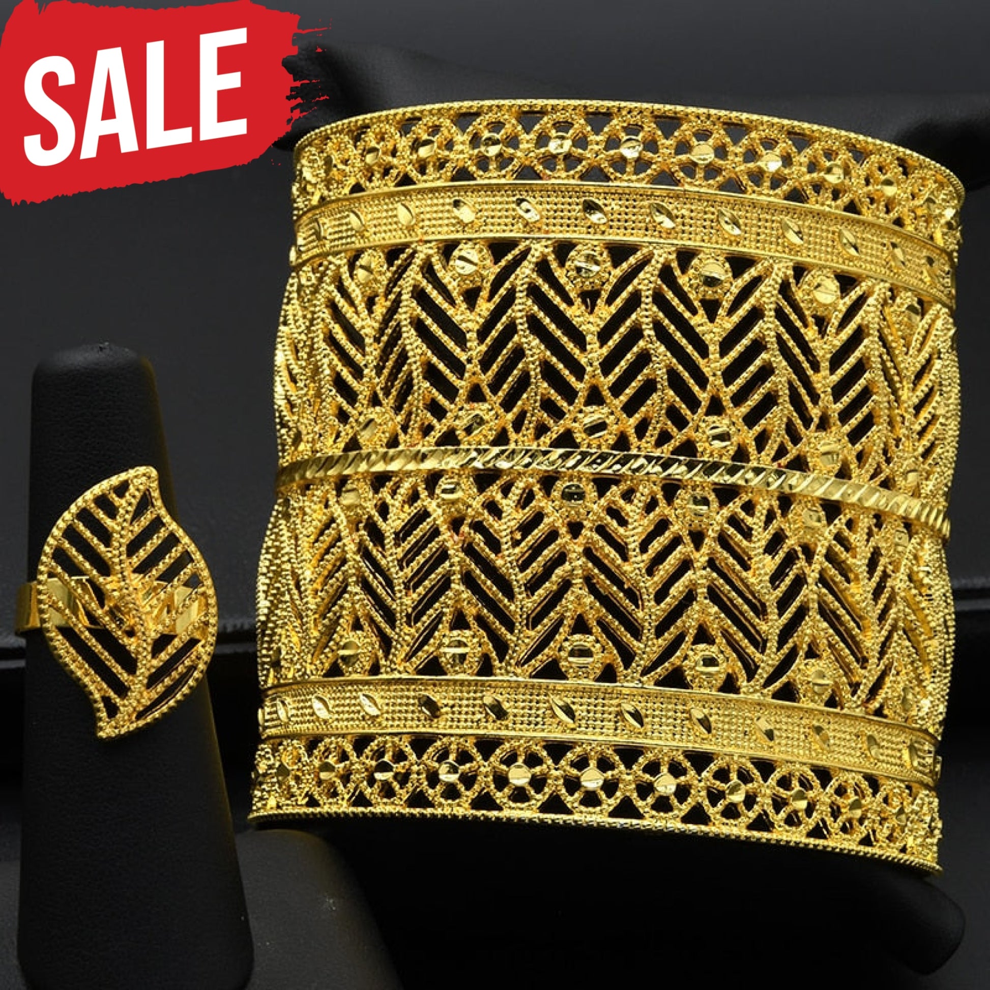 Plated Gold Bangles With Ring B-205-Bracelet Rings