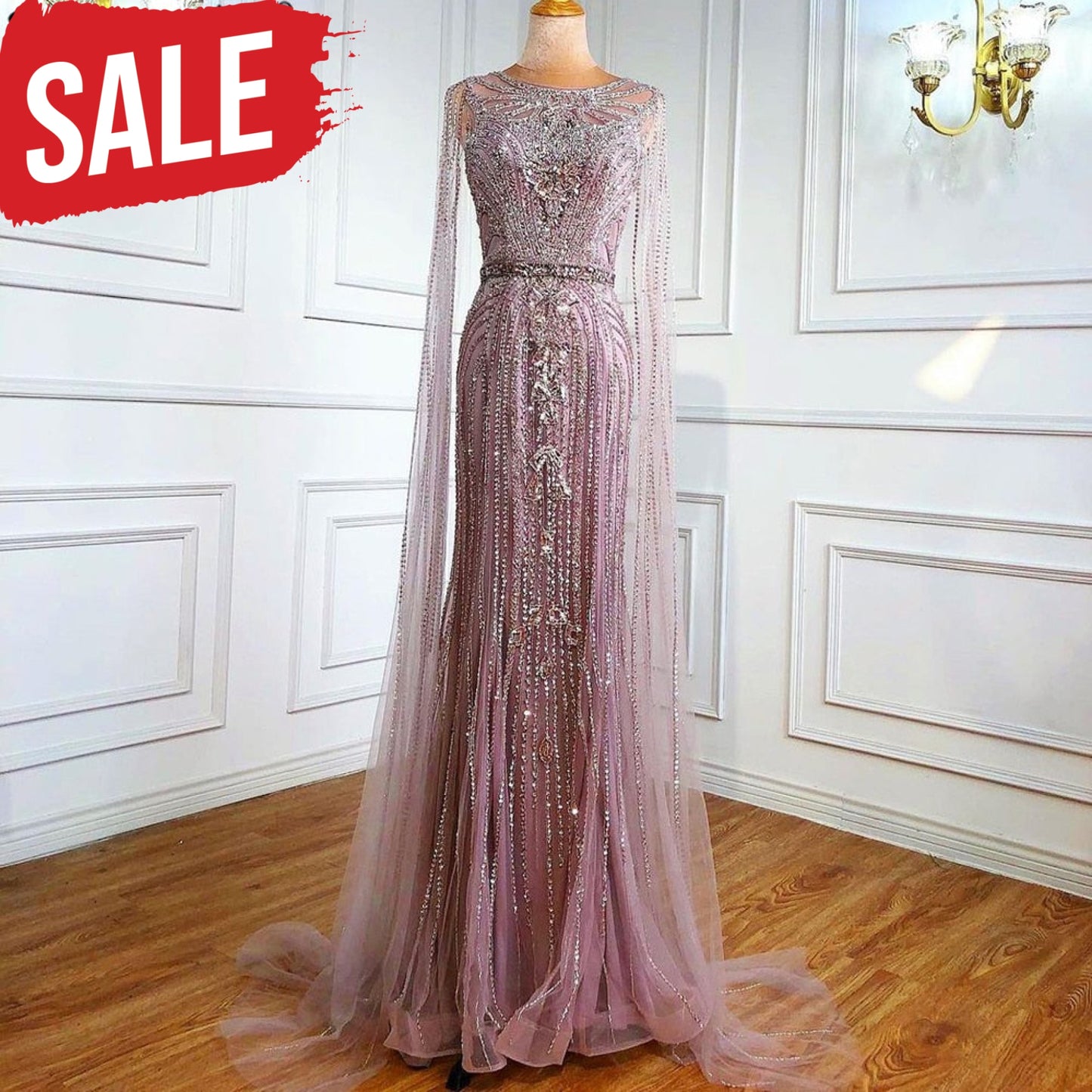 Sleeves Beaded Luxury Evening Dress Lilac / 2