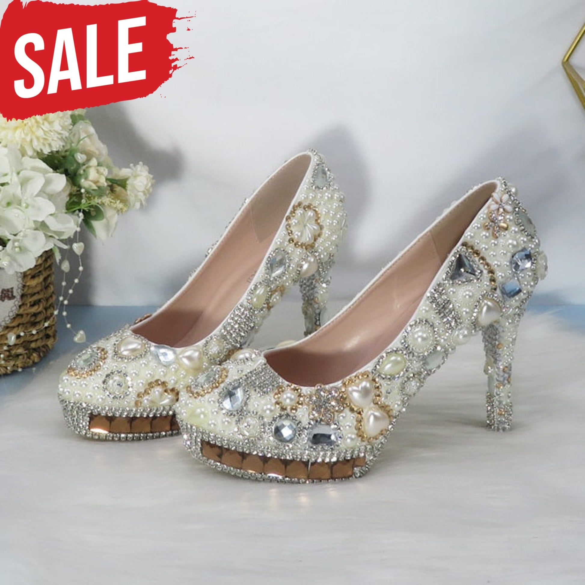 Woman Ivory Pearl Real Leather Shoes 8Cm Shoe Only / 4