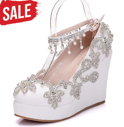 Women Crystal Wedding Shoes White / 3.5